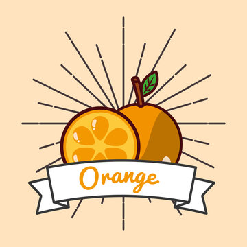 orange whole and slice fruit organic vitamins emblem vector illustration