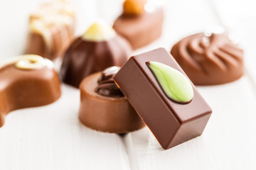 Mixed belgian pralines. Chocolate truffles.