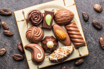 Mixed belgian pralines. Chocolate truffles.