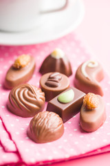 Mixed belgian pralines. Chocolate truffles.