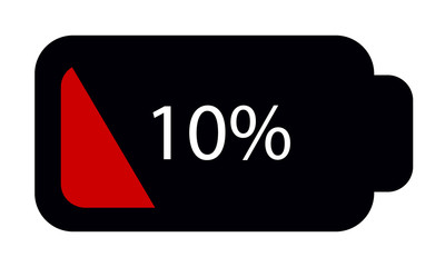 Battery Status Empty 10% - Editable Vector Icon - Isolated On White Background