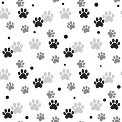 Fototapeta premium Paw print seamless. Traces of Cat Textile Pattern. Cat footprint seamless pattern. Vector seamless