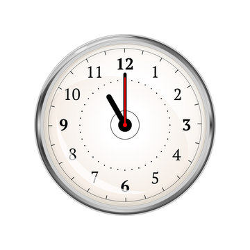 Realistic clock face showing 11-00 on white