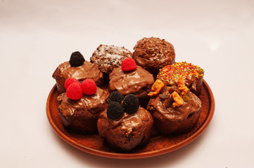 Chocolate cupcakes with poppy seeds and raisins