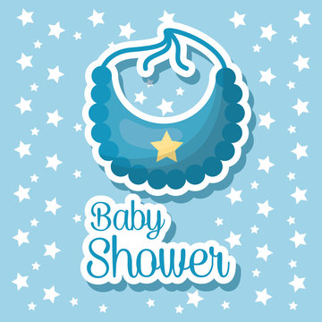 happy baby shower white stars blue background bib welcome boy vector illustration
