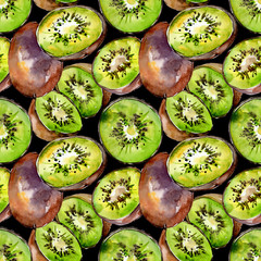 Exotic kiwi healthy food in a watercolor style pattern. Full name of the fruit: kiwi. Aquarelle wild fruit for background, texture, wrapper pattern or menu.