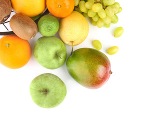 Set of fresh tropical fruits on white background