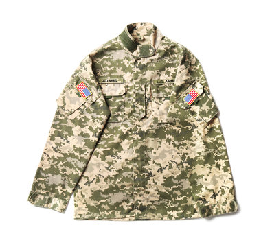 Military jacket on white background