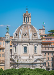 The Church of the Most Holy Name of Mary at the Trajan Forum, as seen from the Vittorio Emanuele II monument in Rome, Italy.