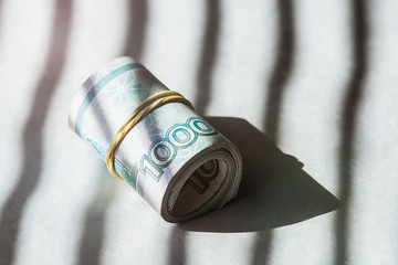 A pack of Russian roubles, 1000 bill twisted