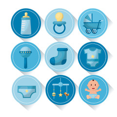baby shower stickers babe things sockhanging mobile clothe vector illustration