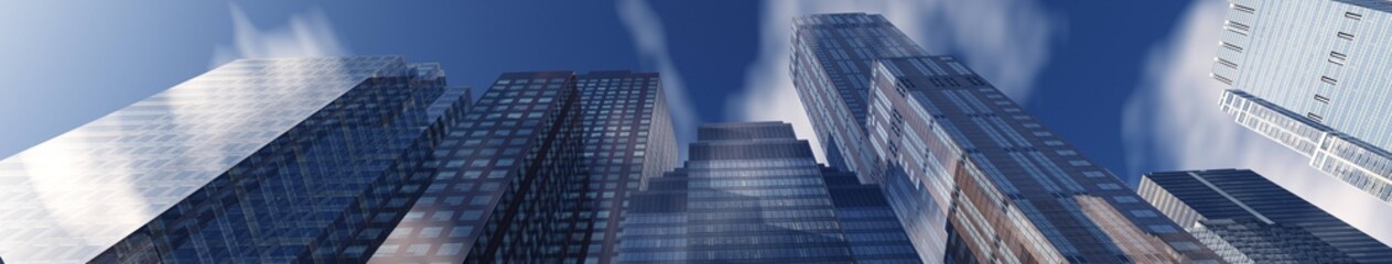 skyscrapers, panorama of modern high-rise buildings against the sky view from below,
3D rendering
