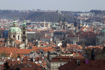 Fototapeta premium View on the sunny spring Prague with St. Nicholas' Cathedral, Czech Republic