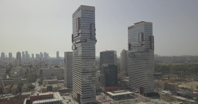 Ramat Gan business skyline 4k drone footage dcinelike ungraded flat