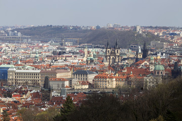 Obraz premium View on the sunny spring Prague City, Czech Republic