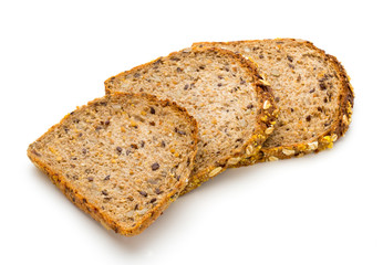 Whole wheat bread isolated on white background.