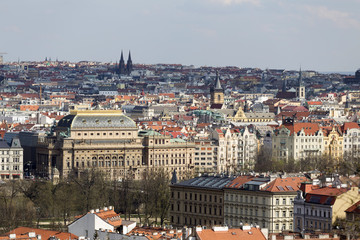Obraz premium View on the sunny spring Prague City, Czech Republic