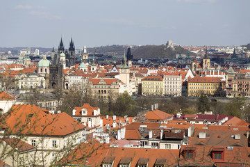 View on the sunny spring Prague City, Czech Republic