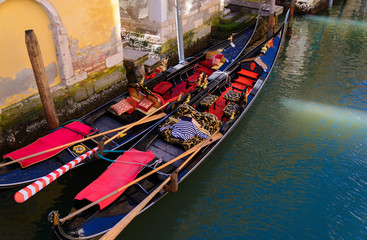 Fototapeta na wymiar Gondolas as seen in grand canal of Venice Italy
