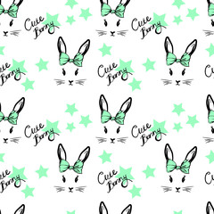 cute rabbit with bow face pattern