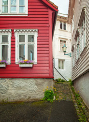 Fototapeta na wymiar Narrow street in the old town of Bergen, Norway