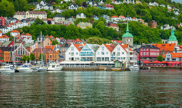 Sail Ships and yachts in the harbor of Bergen, Norway