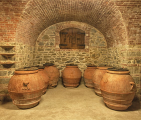 Old wine pots in Tuscany, Italy