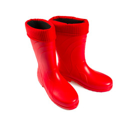 red rubber boots isolated on white