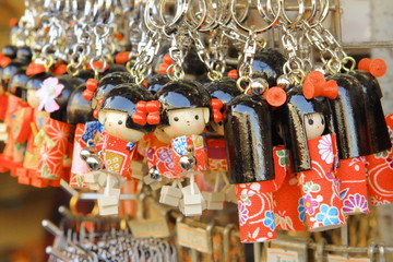 Kimono Key Chain, wood carving women wearing Kimono, Japanese traditional women suite