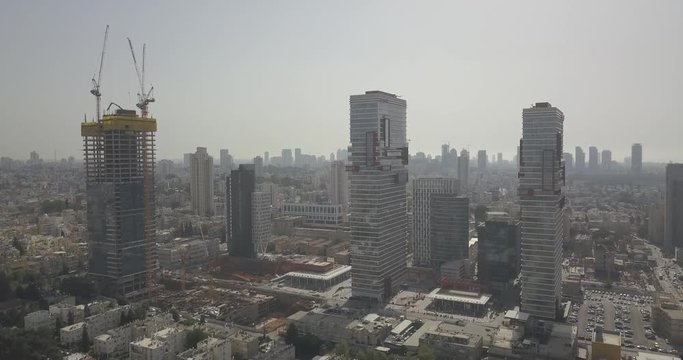 Ramat Gan business skyline 4k drone footage dcinelike ungraded flat