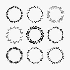 Set of hand drawn vector wreaths. Decorative design elements for cards, invitations and posters