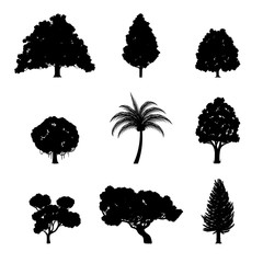 Set of tree silhouettes isolate on white background. Vector illustration.