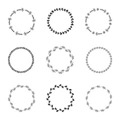 Hand drawn doodle wreath set. Collection of cute round frames for posters, cards and invitations