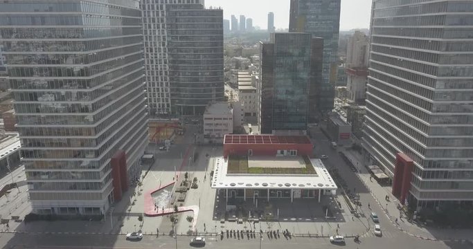 Ramat Gan business skyline 4k drone footage dcinelike ungraded flat