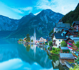 Famous Hallstatt in dusk