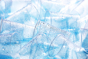 Disposable plastic cups with water drops