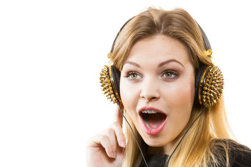 Teenage woman wearing headphones