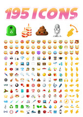 Set of 195 Realistic Cute Icons on Transparent Background . Isolated Vector Illustration 