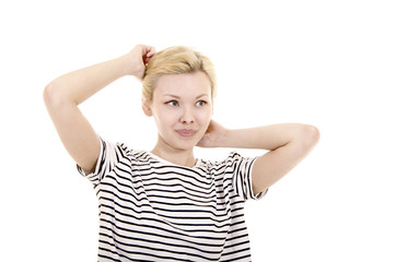 Fototapeta premium Young woman in striped tee shirt.