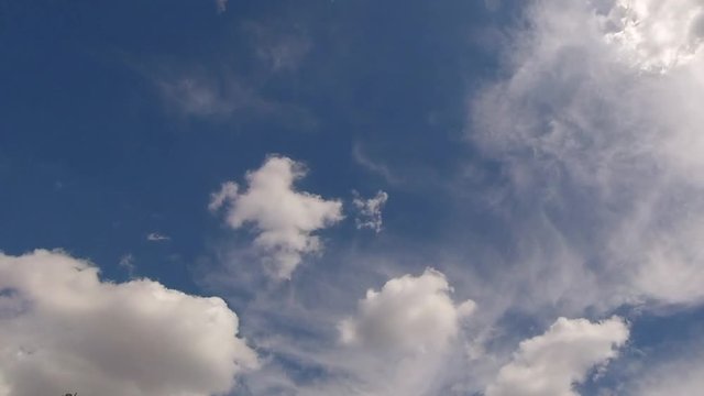 Time Lapse: Blue Cloudy Sky With Fast Moving White Clouds