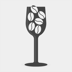 Vector icon of coffee in a glass. Vector illustration of a coffee house logo with coffee beans.