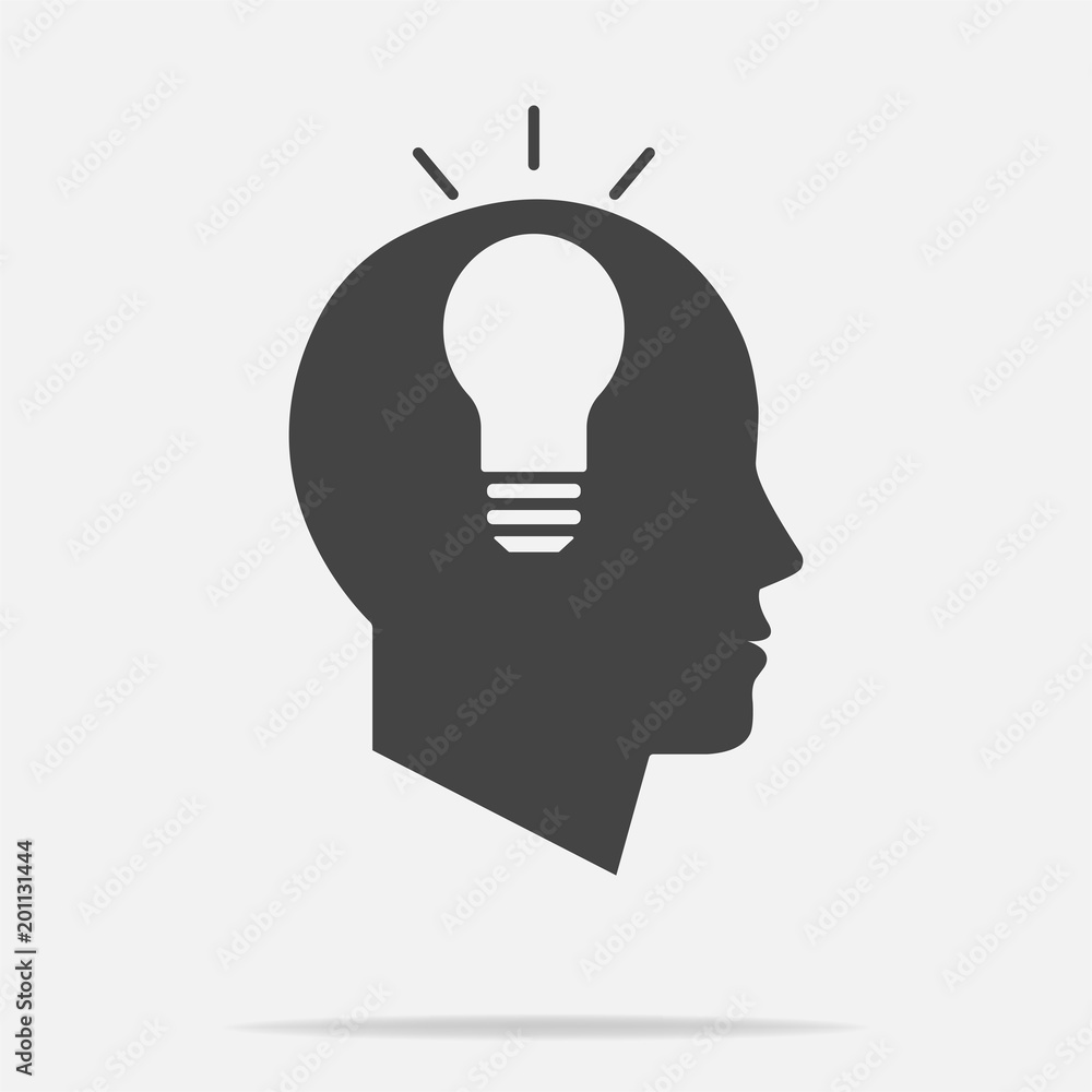 Poster vector icon of a man's head with an idea. a man thinks on a gray background.
