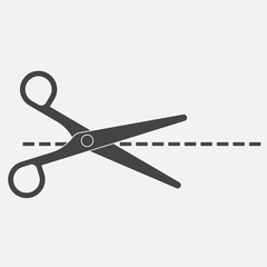 Vector scissors icon on gray background