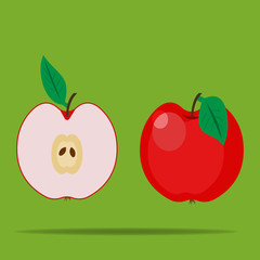 Vector icon of apple fruit. Ripe red apple. Half an apple. Apple in a cut