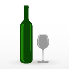 Vector icon of a glass and bottle. Dark bottle and glass goblet symbol