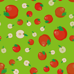 Vector pattern apple fruit. seamless Ripe red apple. Half an apple. Apple in a cut