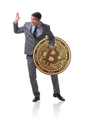 Businessman with bitcoin isolated on white background