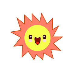 Smiling Yellow Simple Sun Cartoon Mascot Character. Vector Illustration Isolated On White Background EPS