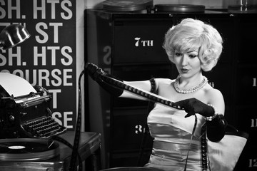 Actress in the style of Hollywood retro films