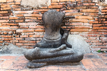 Stone Buddha statues - ancient on cement, Built in modern history in Ayutthaya, Thailand, Ayutthaya city that has been a World Heritage Site 